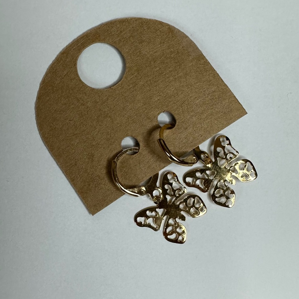 Gold color Butterfly Earrings 1 - Picture 4 of 8